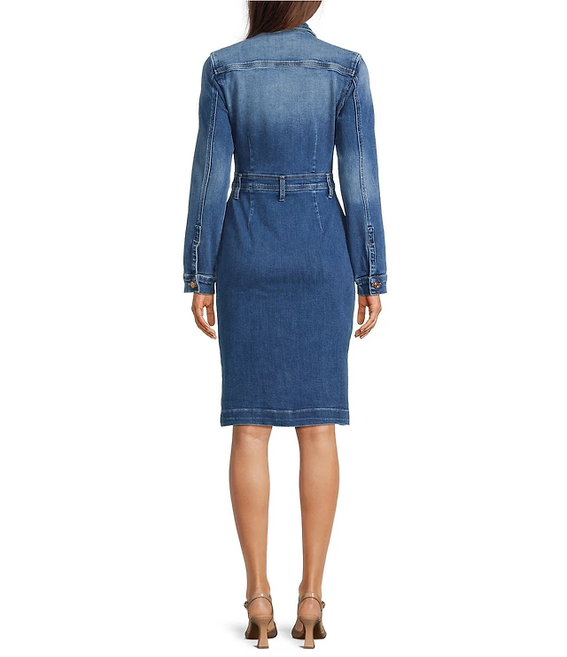 Sanctuary Point Collar Long Sleeve Sculpted Denim Mini Dress