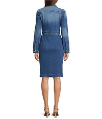 Bayeas Andrea Stretch Denim Point Collar Long Sleeve Button Down Dress