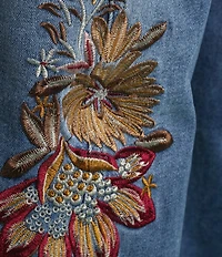 Bayeas Denim Floral Embroidered High Rise Wide Leg Ankle Jeans