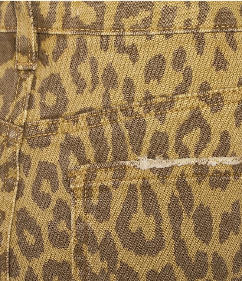 Bayeas Leopard Print Stretch Denim Mid Rise Straight Leg Jeans