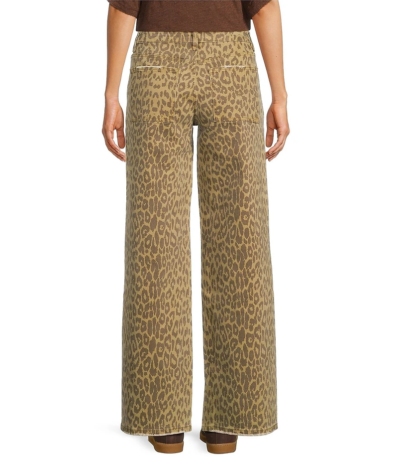 Bayeas Leopard Print Stretch Denim Mid Rise Straight Leg Jeans