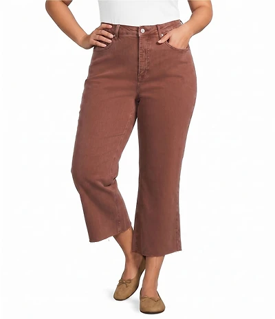 Bayeas Plus Size High Rise Wide Leg Raw Hem Crop Jeans