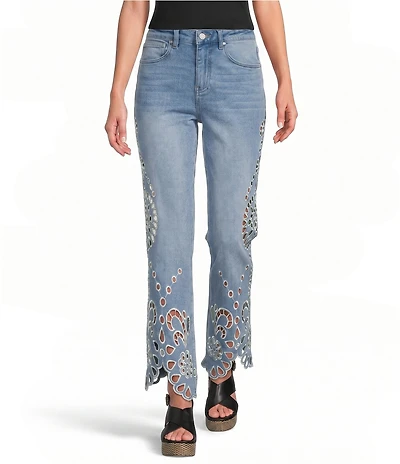 Bayeas Stretch Denim Embroidered High Rise Flare Jeans