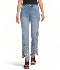 Bayeas Stretch Denim Embroidered High Rise Flare Jeans