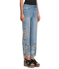 Bayeas Stretch Denim Embroidered High Rise Flare Jeans