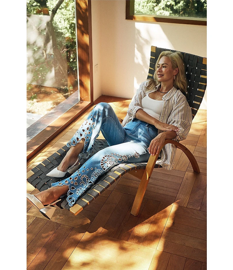 Bayeas Stretch Denim Embroidered High Rise Flare Jeans