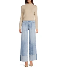 Bayeas Stretch Denim Folded Cuff High Rise Wide Leg Jeans