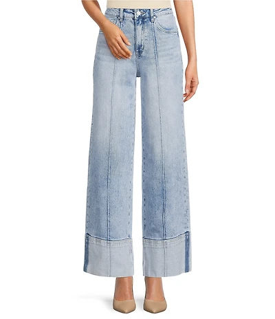 Bayeas Stretch Denim Folded Cuff High Rise Wide Leg Jeans