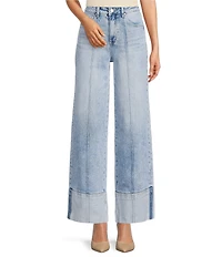 Bayeas Stretch Denim Folded Cuff High Rise Wide Leg Jeans