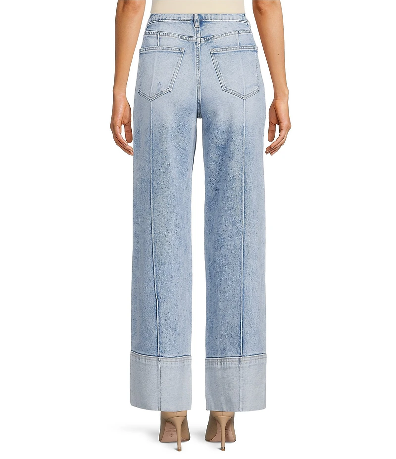 Bayeas Stretch Denim Folded Cuff High Rise Wide Leg Jeans