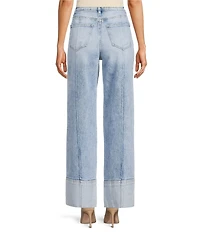 Bayeas Stretch Denim Folded Cuff High Rise Wide Leg Jeans