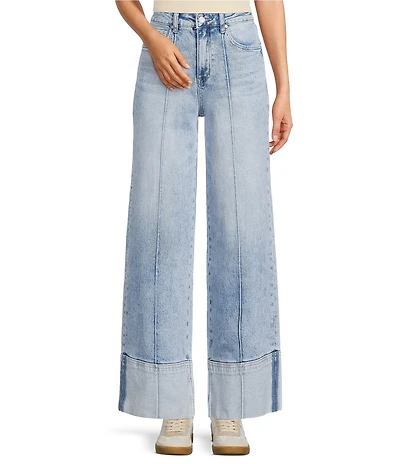 Bayeas Stretch Denim Folded Cuff High Rise Wide Leg Jeans