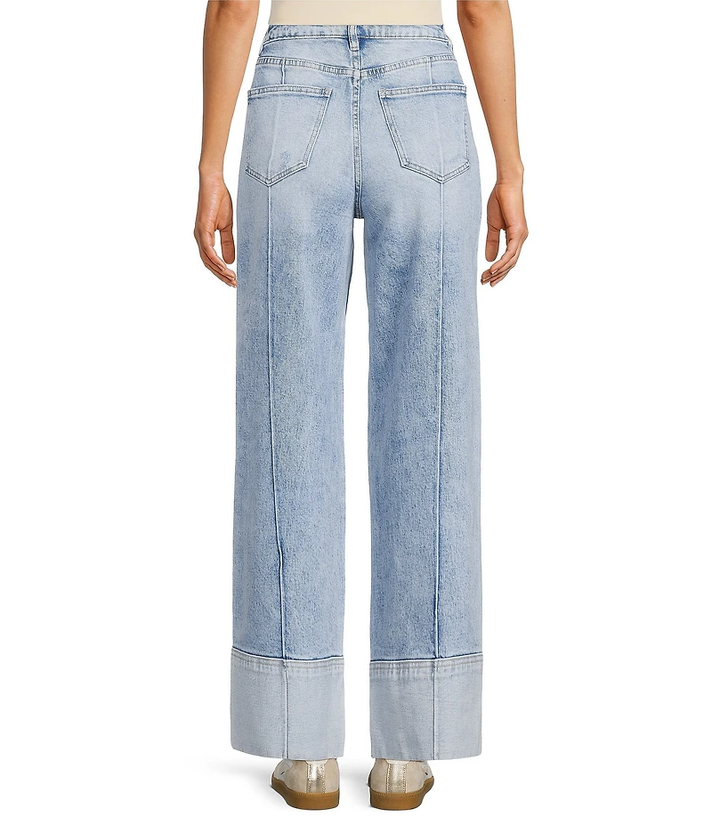 Bayeas Stretch Denim Folded Cuff High Rise Wide Leg Jeans