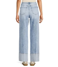 Bayeas Stretch Denim Folded Cuff High Rise Wide Leg Jeans