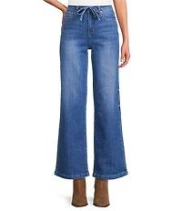 Bayeas Stretch Denim High Rise Belted Wide Leg Jeans