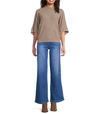 Bayeas Stretch Denim High Rise Belted Wide Leg Jeans