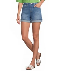Bayeas Stretch Denim High Rise Cuff Hem Shorts