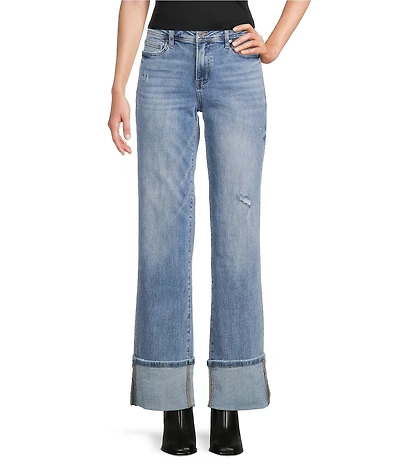 Bayeas Stretch Denim High Rise Cuffed Straight Leg Jeans