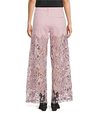 Bayeas Stretch Denim High Rise Lace Embellished Wide Leg Ankle Jeans