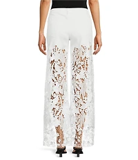 Bayeas Stretch Denim High Rise Lace Embellished Wide Leg Ankle Jeans