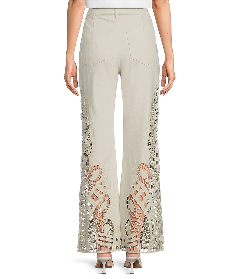 Bayeas Stretch Denim High Rise Laser Cut Wide Leg Jeans