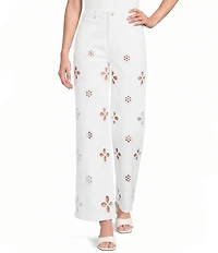 Bayeas Stretch Denim High Rise Pear Embellished Straight Leg Coordinating Jeans