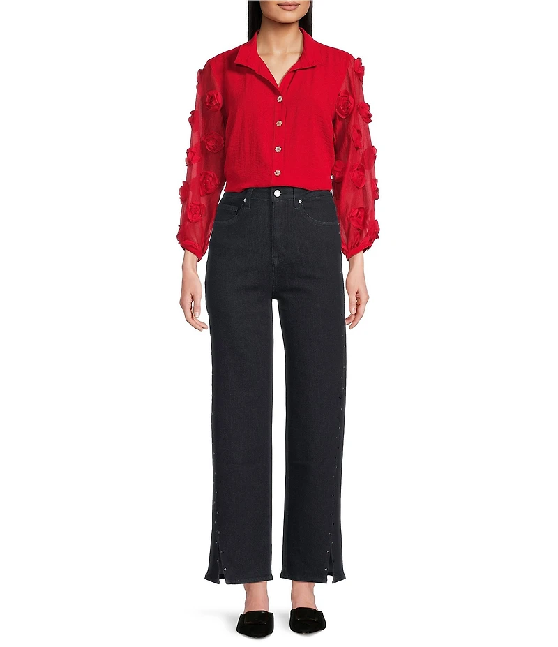 Bayeas Stretch Denim High Rise Wide Leg Ankle Jeans