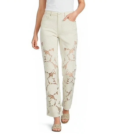 Bayeas Stretch Denim Lace High Rise Wide Leg Jeans