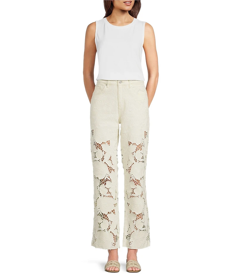 Bayeas Stretch Denim Lace High Rise Wide Leg Jeans