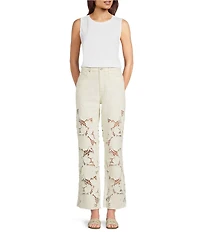 Bayeas Stretch Denim Lace High Rise Wide Leg Jeans