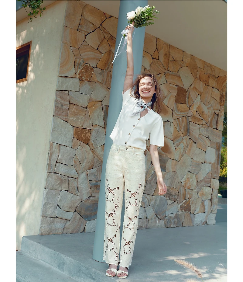 Bayeas Stretch Denim Lace High Rise Wide Leg Jeans