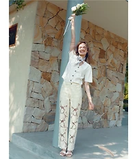 Bayeas Stretch Denim Lace High Rise Wide Leg Jeans