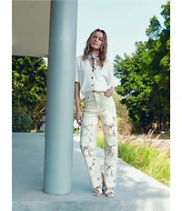 Bayeas Stretch Denim Lace High Rise Wide Leg Jeans