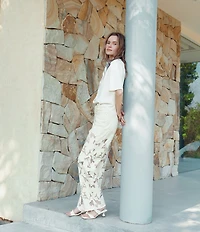 Bayeas Stretch Denim Lace High Rise Wide Leg Jeans