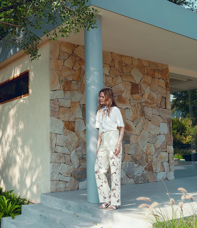 Bayeas Stretch Denim Lace High Rise Wide Leg Jeans