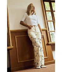 Bayeas Stretch Denim Lace High Rise Wide Leg Jeans