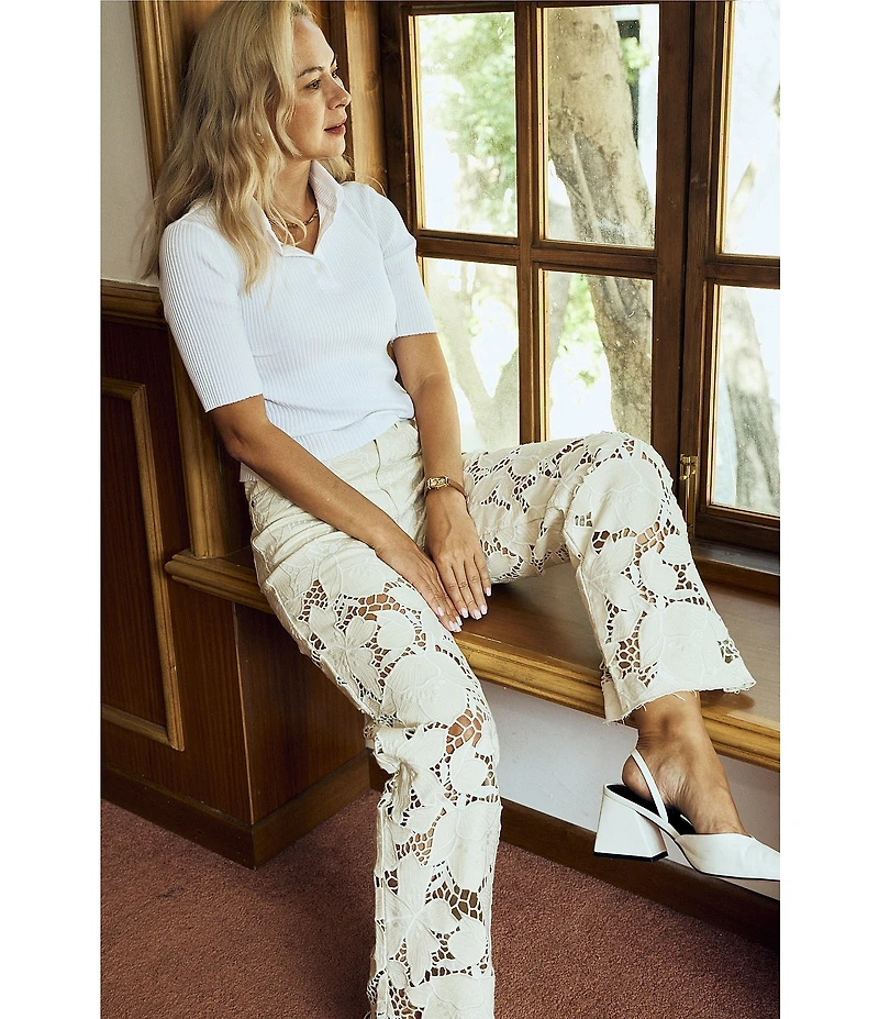 Bayeas Stretch Denim Lace High Rise Wide Leg Jeans