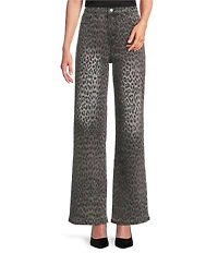 Bayeas Stretch Denim Leopard Print Wide Leg Jeans