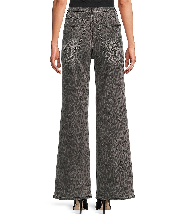 Bayeas Stretch Denim Leopard Print Wide Leg Jeans