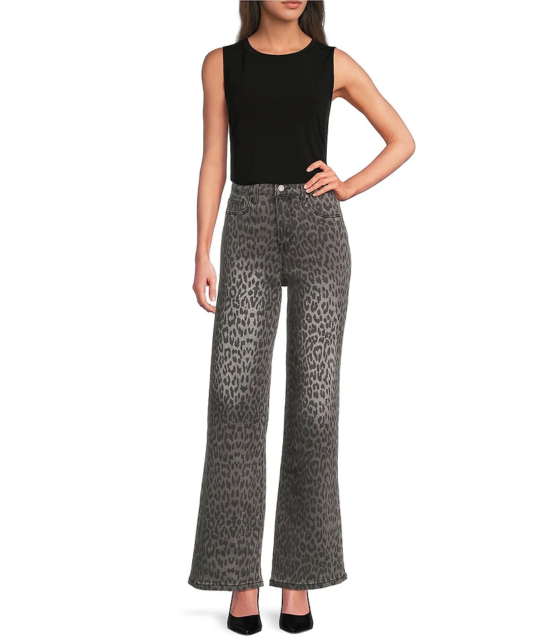 Bayeas Stretch Denim Leopard Print Wide Leg Jeans
