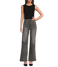 Bayeas Stretch Denim Leopard Print Wide Leg Jeans
