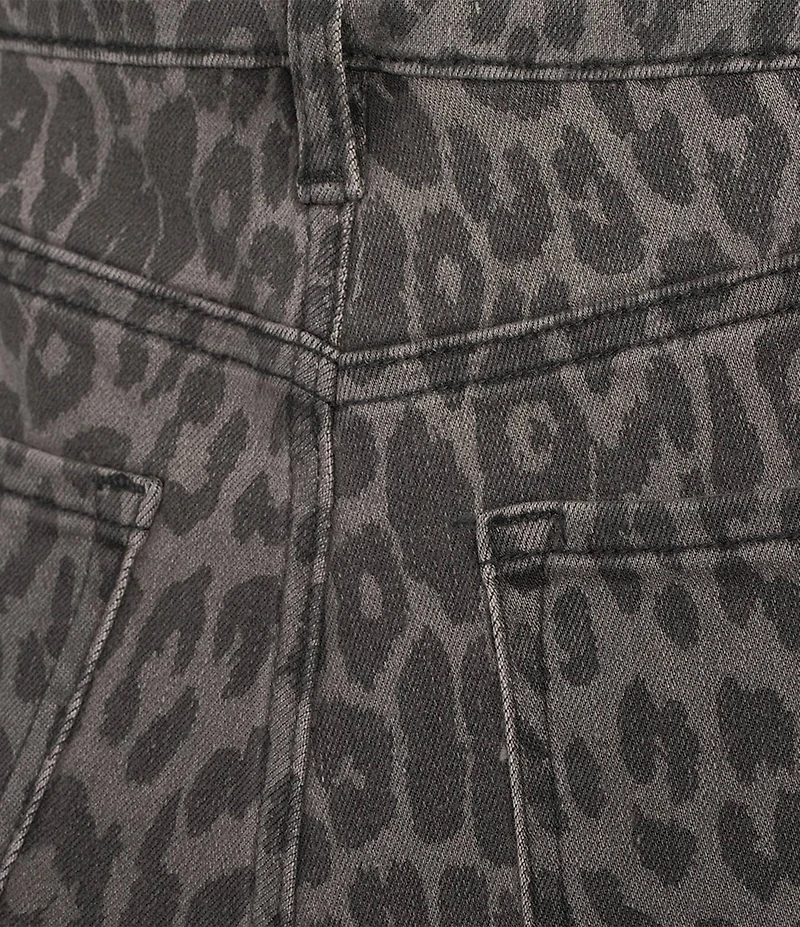 Bayeas Stretch Denim Leopard Print Wide Leg Jeans