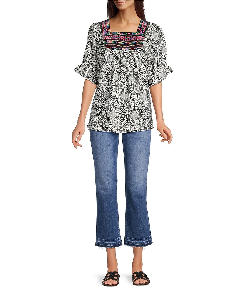 Bayeas Stretch Denim Mid Rise Straight Leg Jeans