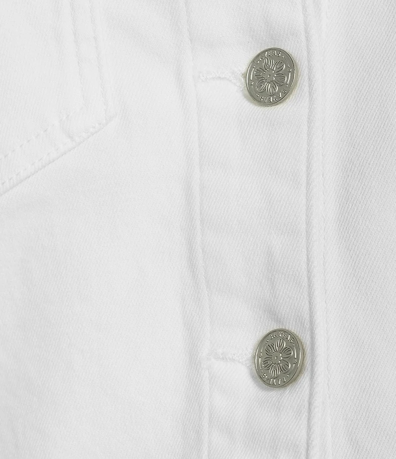 Bayeas Stretch Denim Point Collar Long Sleeve Pearl Embellished Cropped Jacket