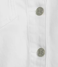 Bayeas Stretch Denim Point Collar Long Sleeve Pearl Embellished Cropped Jacket