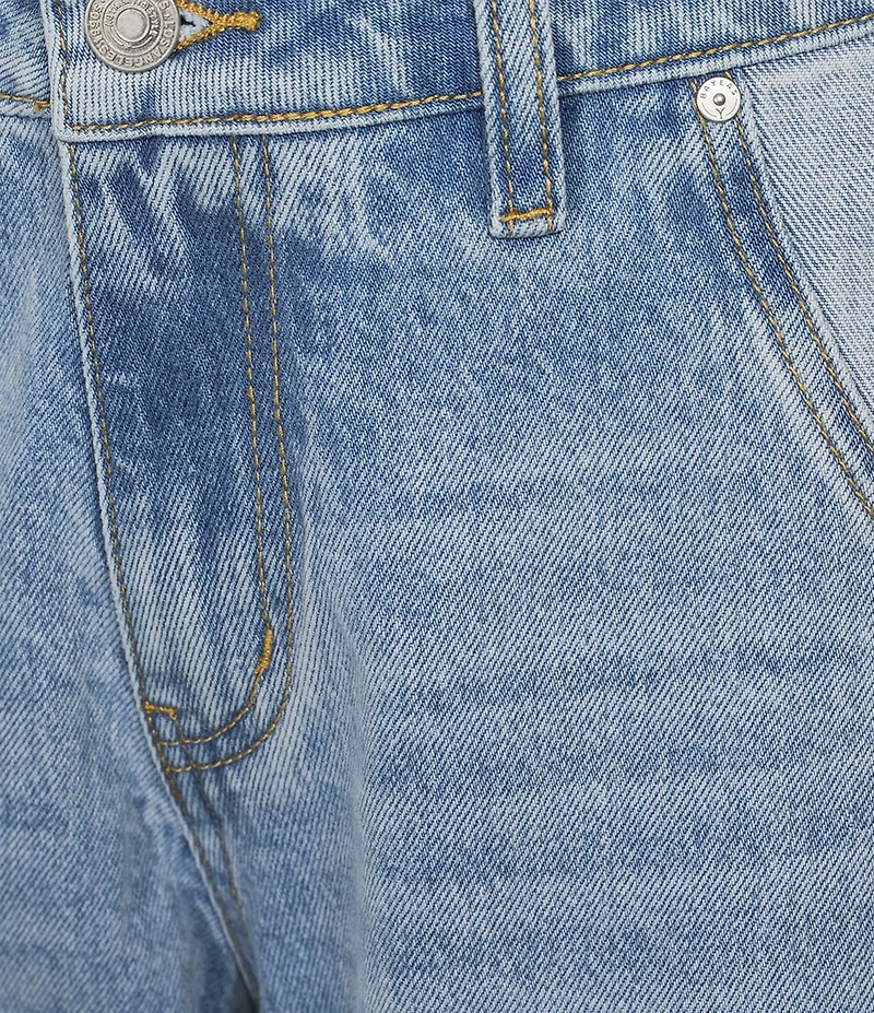 Bayeas Stretch Denim Two Tone Wide Leg Cuffed Hem Jeans