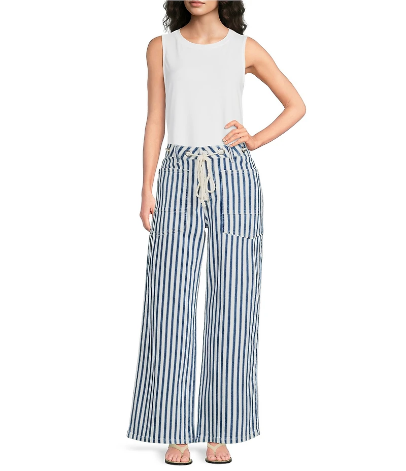 Bayeas Tamsin Stretch Denim Striped High Rise Wide Leg Pant