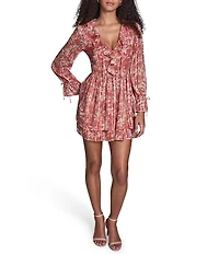 BCBG Chiffon Long Sleeve Ruffle Fit & Flare Mini Dress