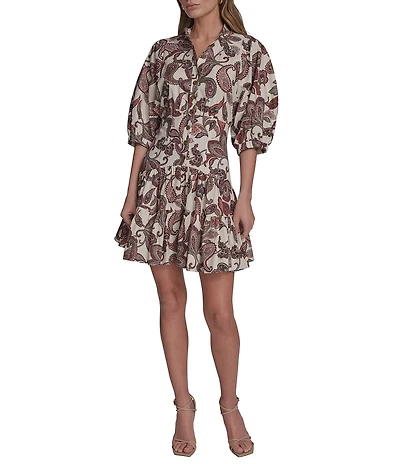 BCBG Collard Short Sleeve Fit & Flare Dress
