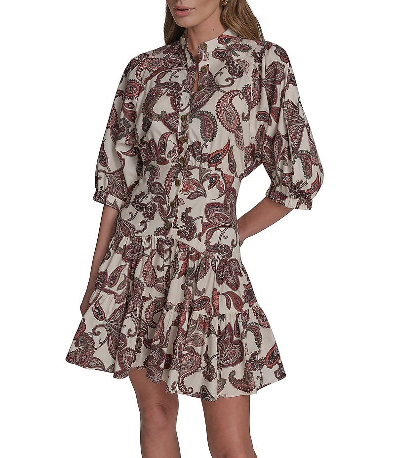 BCBG Collard Short Sleeve Fit & Flare Dress